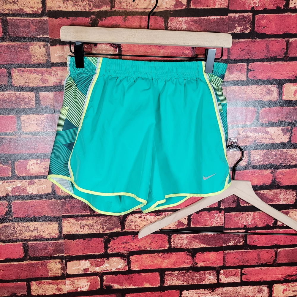 Nike Women's Teal and Neon Yellow Athletic Shorts
